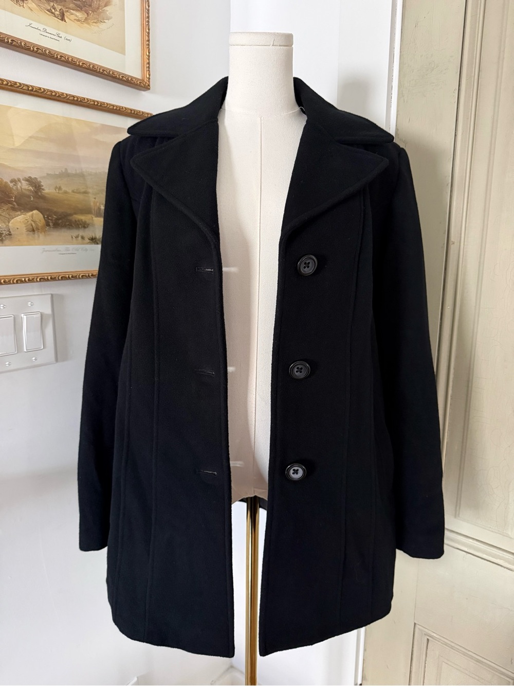 Wool & Cashmere Blend Pea Coat in Black by Croft and Barrow - Picture 8 of 9